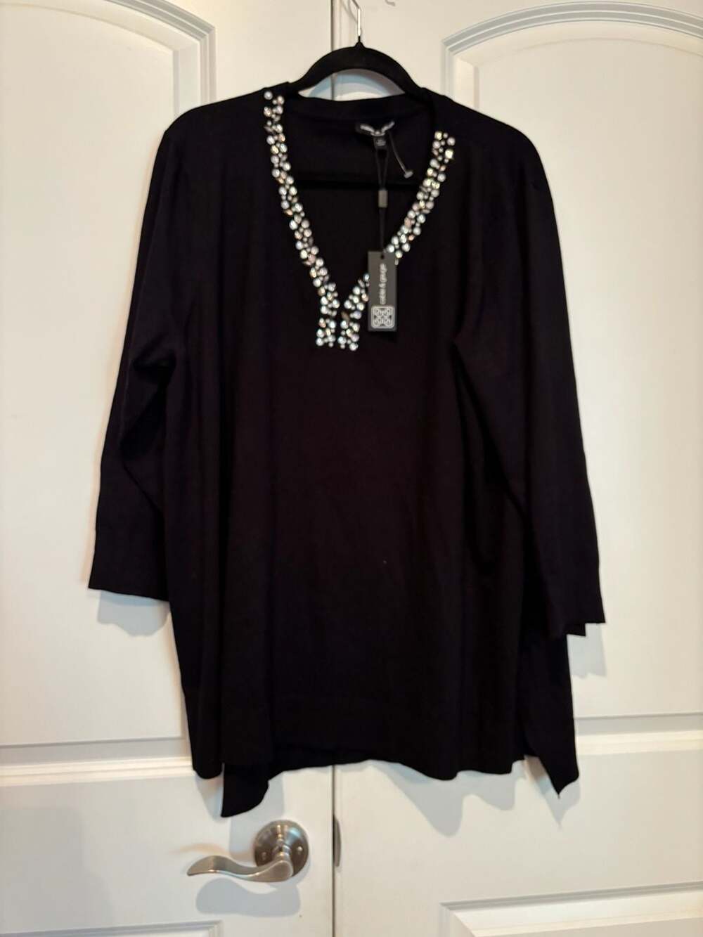 Cable & Gauge Bejeweled Sweater Tunic Size 3X Black